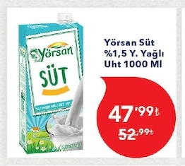 Yörsan Süt %1,5 Y. Yağlı Uht 1000 Ml
