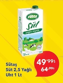 Sütaş Süt 2,5 Yağlı Uht 1 Lt