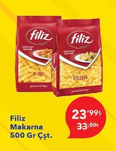 Filiz Makarna Burgu Kelebek 500 Gr Çşt.