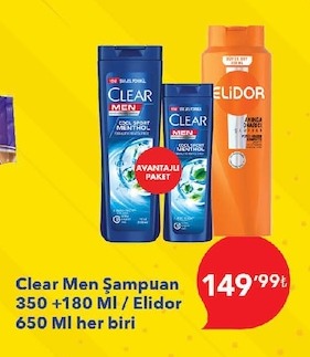 Clear Men Şampuan Cool Sport Menthol 350 +180 Ml / Elidor Avuç Içi Kremi 650 Ml Her Biri