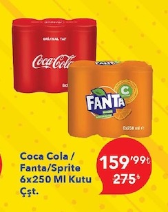 Coca Cola / Fanta / Sprite 6X250 Ml Kutu Çeşit