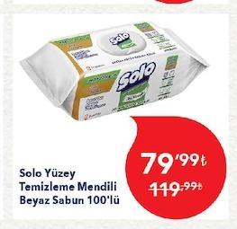 Solo Yüzey Temizleme Mendili Beyaz Sabun 100'Lü