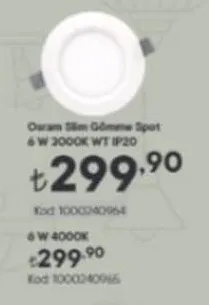 Osram Slim Gömme Spot 6 W 3000K Wt Ip20