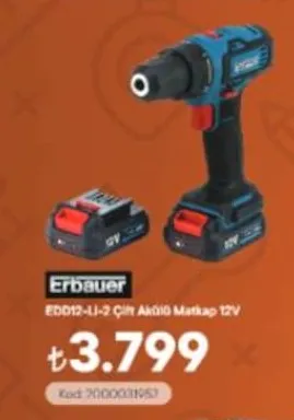 Erbauer Edd12-Lı-2 Çift Akülü Matkap 12V