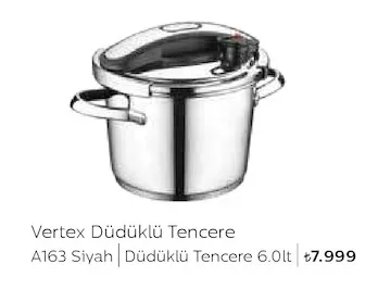 Vertex Düdüklü Tencere A163 Siyah Düdüklü Tencere 6.0Lt