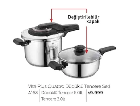 Vita Plus Quattro Düdüklü Tencere Seti A168 Düdüklü Tencere 6.0Lt Tencere 3.0Lt