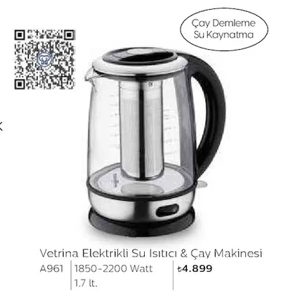 Vetrina Elektrikli Su Isıtıcı & Çay Makinesi 1.7 Lt.