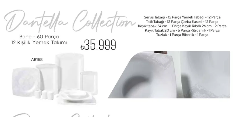 Dantella Collection Bone 60 Parça 12 Kişilik Yemek Takımı