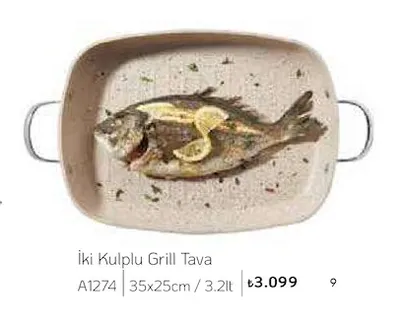 Volkanit İki Kulplu Grill Tava A1274 35X25Cm / 3.2Lt