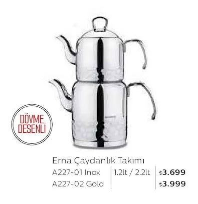 Erna Çaydanlık Takımı A227-01 Inox 1.2Lt / 2.2Lt