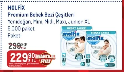 Molfix Premium Bebek Bezi Çeşitleri Yenidoğan, Mini, Midi, Maxi, Junior, Xl