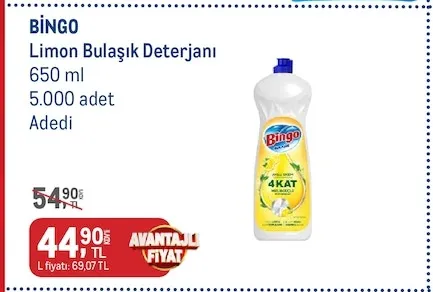 Bingo Limon Bulaşık Deterjanı 650 Ml