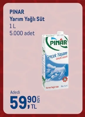 Pinar Yarım Yağlı Süt 1 L