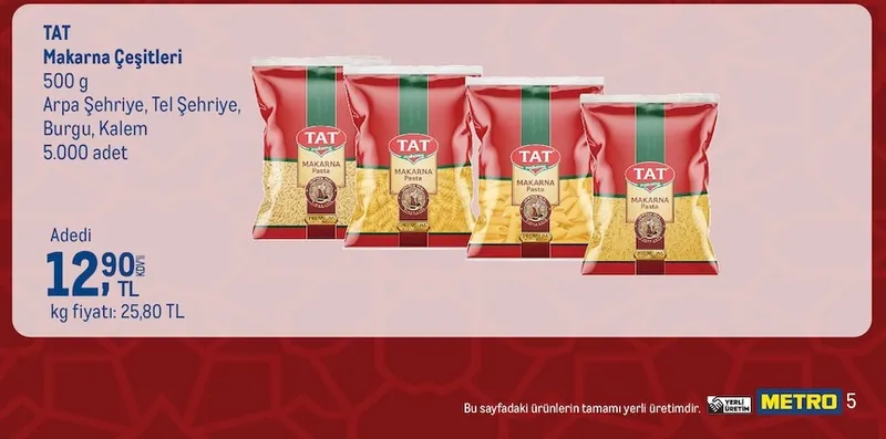 Tat Makarna Çeşitleri 500 G Arpa Şehriye, Tel Şehriye, Burgu, Kalem