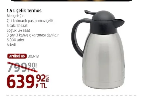 1.5 L Çelik Termos