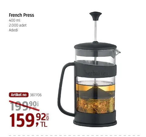 French Press 400 Ml 2.000 Adet
