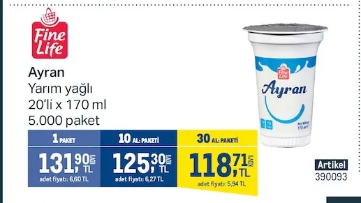 Fine Life Ayran Yarım Yağlı 20'Li X 170 Ml