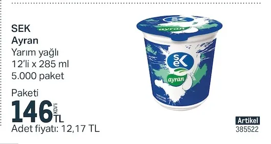 Sek Ayran Yarım Yağlı 12'Li X 285 Ml