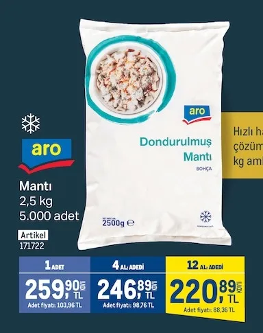 Aro Dondurulmuş Manti 2,5 Kg