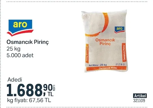 Aro Osmancık Pirinç 25 Kg