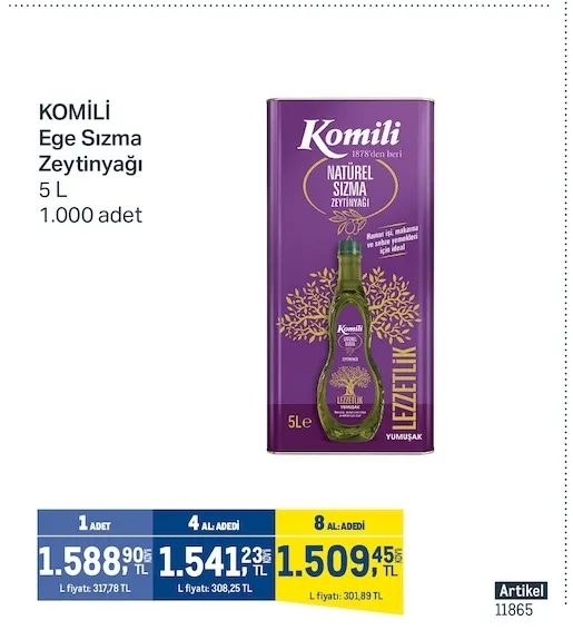 Komi̇Li̇ Ege Sızma Zeytinyağı 5 L
