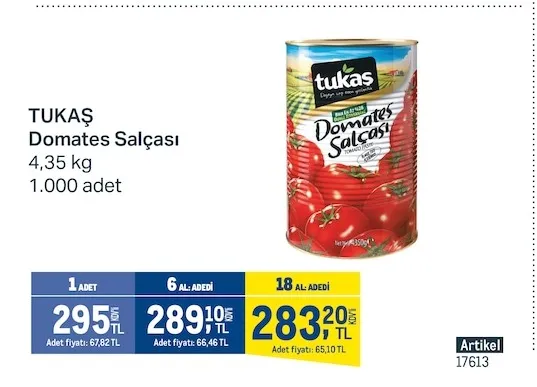 Tukaş Domates Salçası 4,35 Kg