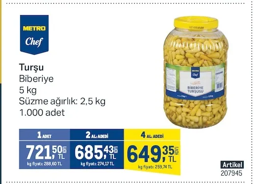 Metro Chef Biberiye Turşu 5 Kg