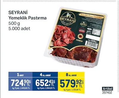 Seyrani Yemeklik Pastırma 500 G