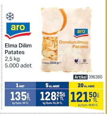 Aro Elma Dilim Patates 2,5 Kg