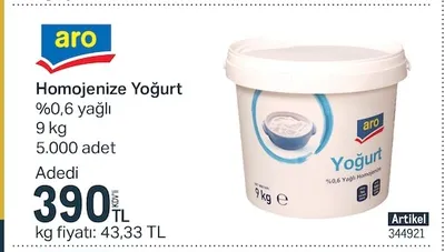 Aro Homojenize Yoğurt %0,6 Yağlı 9 Kg