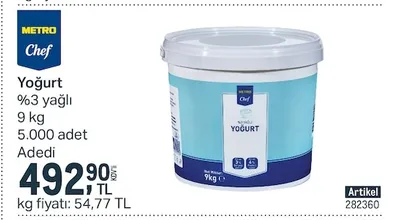 Metro Chef Yoğurt %3 Yağlı 9 Kg
