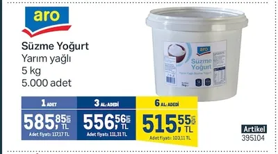 Aro Süzme Yoğurt Yarım Yağlı 5 Kg