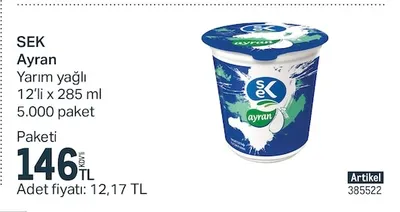 Sek Ayran Yarım Yağlı 12'Li X 285 Ml