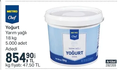 Metro Chef Yoğurt Yarım Yağlı 18 Kg