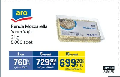 Aro Rende Mozzarella Yarım Yağlı 2 Kg