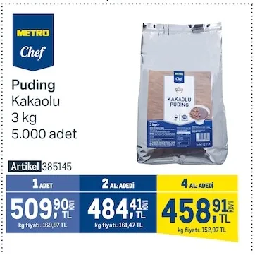 Metro Chef Puding Kakaolu 3 Kg