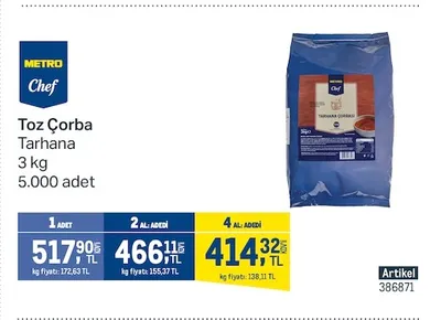 Metro Chef Toz Çorba Tarhana 3 Kg