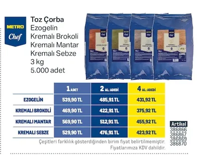 Metro Chef Toz Çorba Ezogelin Kremalı Brokoli Kremalı Mantar Kremalı Sebze 3 Kg