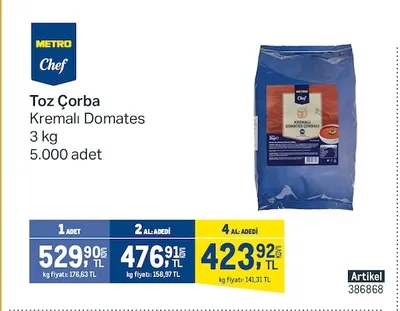 Metro Chef Toz Çorba Kremalı Domates 3 Kg