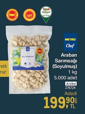 Metro Chef Araban Sarımsağı (Soyulmuş) 1 Kg