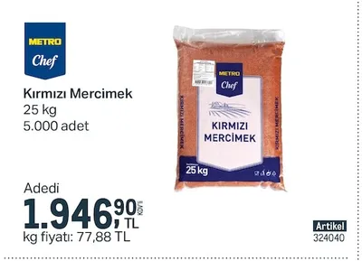Metro Chef Kırmızı Mercimek 25 Kg