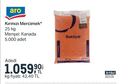 Aro Kırmızı Mercimek* 25 Kg