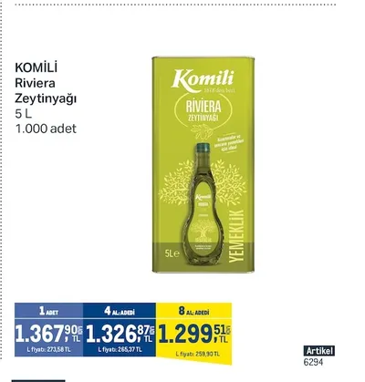 Komi̇Li̇ Riviera Zeytinyağı 5 L