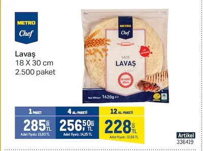 Metro Chef Lavaş 18 X 30 Cm 2.500 Paket