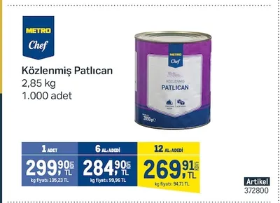 Metro Chef Közlenmiş Patlıcan 2,85 Kg 1.000 Adet