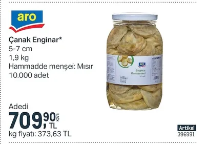 Aro Çanak Enginar* 5-7 Cm 1,9 Kg Hammadde Menşei: Mısır 10.000 Adet