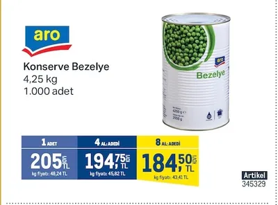 Aro Konserve Bezelye 4,25 Kg