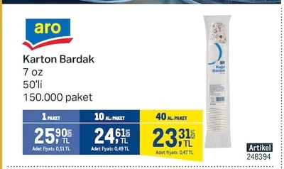 Aro Karton Bardak 7 Oz 50'Li