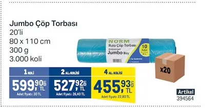 Jumbo Çöp Torbası 20'Li 80 X 110 Cm 300 G