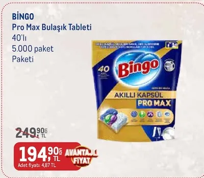 Bingo Pro Max Bulaşık Tableti 40'Lı